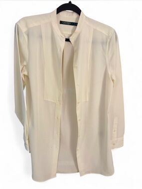 Lauren Ralph Lauren Ivory Mandarin-Collar Silk Blouse
